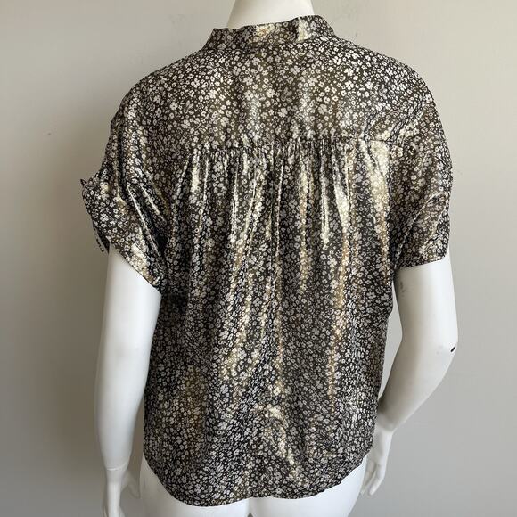 Anthropologie Current Air Metallic Gold Shimmer Ditsy Floral Top Size Small - Picture 8 of 11